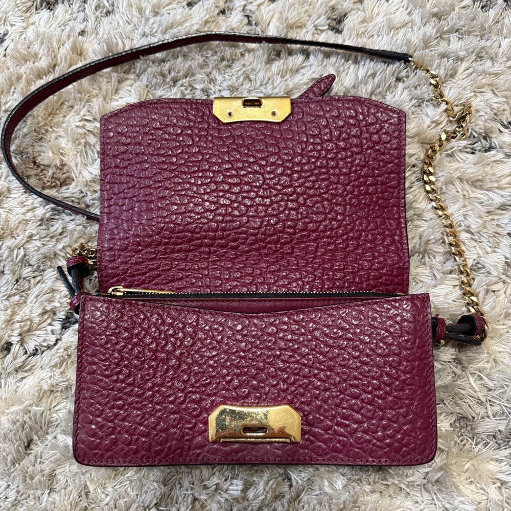 BURBERRY Burgundy Signature Grain Leather Madison Wallet On Chain Bag - Picture 4 of 14